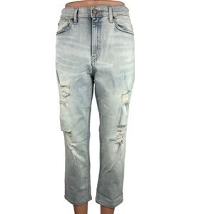 Levi's Signature Blue Light Wash High Rise Distressed Straight Mom Jean Sz 27